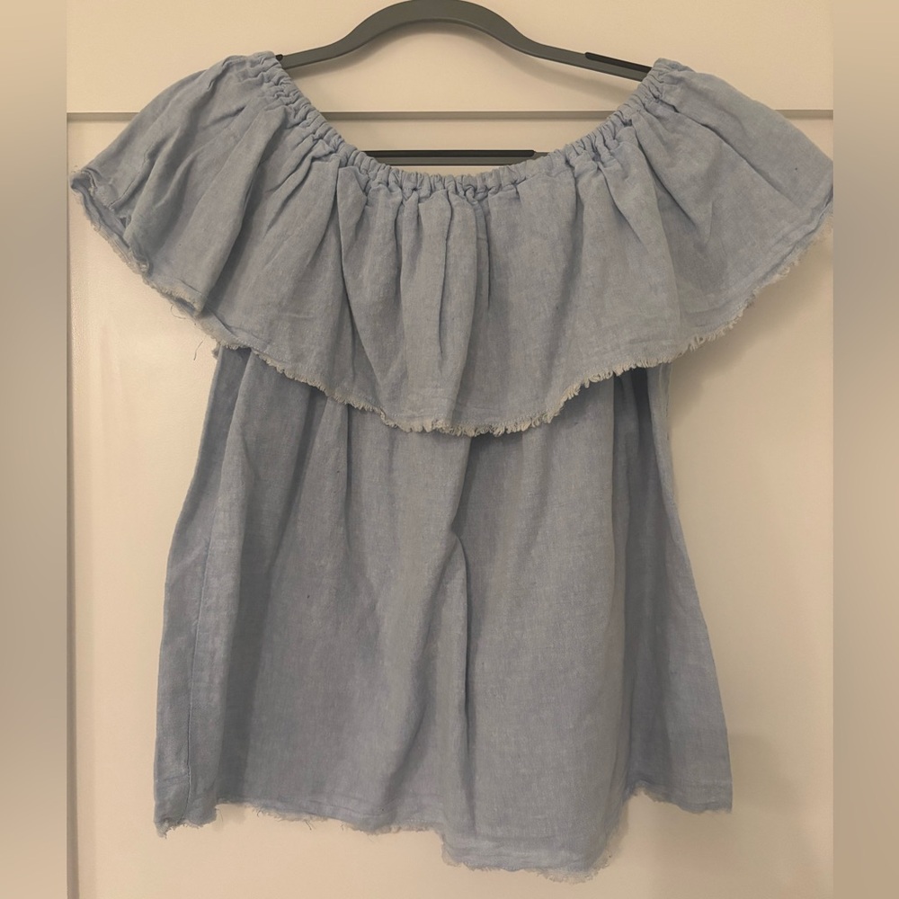 Light Blue Off-Shoulder Ruffle Blouse